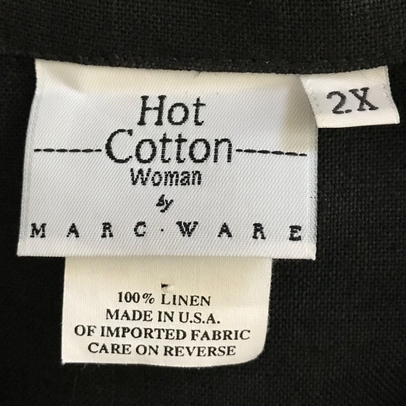 HOT COTTON 100% Linen Blouse Button Down Tunic Top Black Women’s Plus Size 2X - Picture 10 of 16